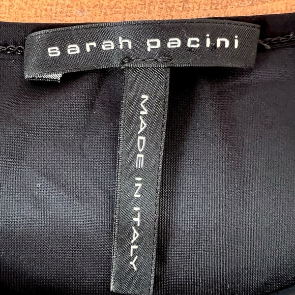 Sarah Pacini Midi Dress Techno Fabric Black Sleeveless Bias Cut Stretch Modern - Picture 11 of 16